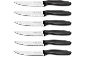 Ruffulon Set di 6 Coltelli da Bistecca,Coltello da Bistecca Seghettati, Coltello da Cucina in Acciaio Inox, Impugnatura Ergonomica, neri coltello da tavola multifunzione