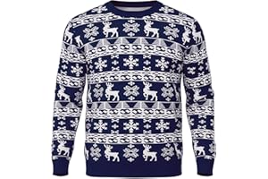 Litherday Męski sweter bożonarodzeniowy na Boże Narodzenie, okrągły dekolt, sweter z dzianiny, sweter świąteczny, renifery, płatki śniegu, ciepły, miękki, idealny na Boże Narodzenie, zimę, na co dzień