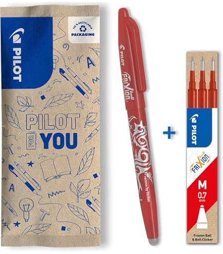3 Recharges Stylo Frixion Ball 0.7mm Rouge - Encre Effaçable Pilot
