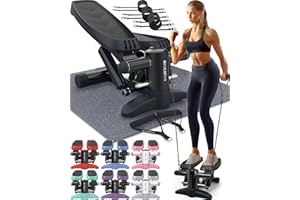 Mini Stepper y Máquina de Escalada Nordic Lifting – con Bandas de Resistencia y Pedales Antideslizantes – Estructura Resistente con Capacidad de Carga de 150 kg – Pantalla LCD