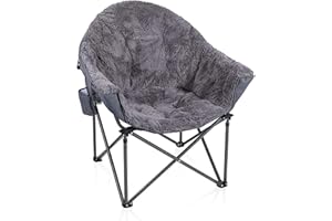 Camping Folding Moon Chair, ALPHA CAMP Oversized Comfy Saucer Plush Moon Chairs with Portable Carry Bag For Camping, Garden, Fishing - Support 160kg, Grey