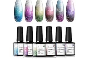 ‎UR SUGAR UR SUGAR UV Nagellack Thermo, 6 Farben Glitzer Gel Nagellack Farbwechsel Shellac Set Gel für Gelnägel Gellack Kit, Mehrfarbig Ablösbarer Nagelgel Farbgel Gel Nagel Chameleon Gel Polish Set Geschenk