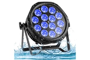 PUZILOZA Impermeable RGBW 14 LED Par, IP65 Luz de Discoteca DMX 4/8CH Iluminación del Escenario con Cable Impermeable, Focos LED para Fiesta Banda Muestra Boda Navidad
