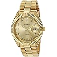 Peugeot 14K Gold Plated Diamond Luxury Dress Watch with Fluted Bezel and Calendar