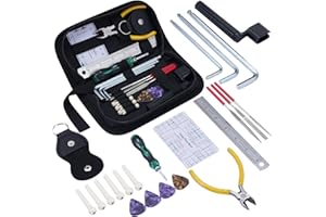 LEKATO Kit di Strumenti per la Manutenzione della Chitarra, 11 pezzi, Strumenti di Riparazione per Chitarra, con Borsa degli Attrezzi, Avvolgicorde, Tagliacorde, Righello, Kit di Pulizia