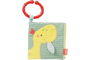 Fehn Soft Bilderbuch Happy Dino – Libro de notas para bebé de tela con motivos de animales – Libro de tela para colgar para cochecito y capazo – Libro crujiente para bebés y niños a partir de 0 meses