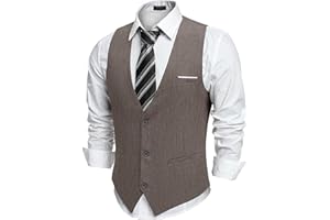 COOFANDY Chaleco Traje Hombre Negocio Sólido Chaleco Vestir Casual Cuello en V Chaleco Boda Hombre Elegante con Bolsillos
