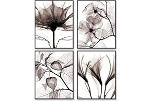 A ART·ZONE Lot de 4 impressions d'art mural noir et blanc, décoration minimaliste, 28 x 35,6 cm, sans cadre, impressions sur toile, impressions botaniques, art mural moderne, peinture végétale