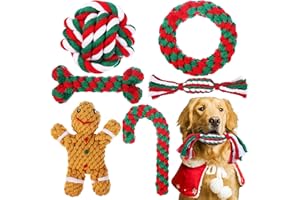 CNSJ 6 Pcs Christmas Dog Rope Toys for Medium Small Chewers, Candy Cane Pet Puppy Chew Toys Xmas Gift for Teething Training Interactive Tug