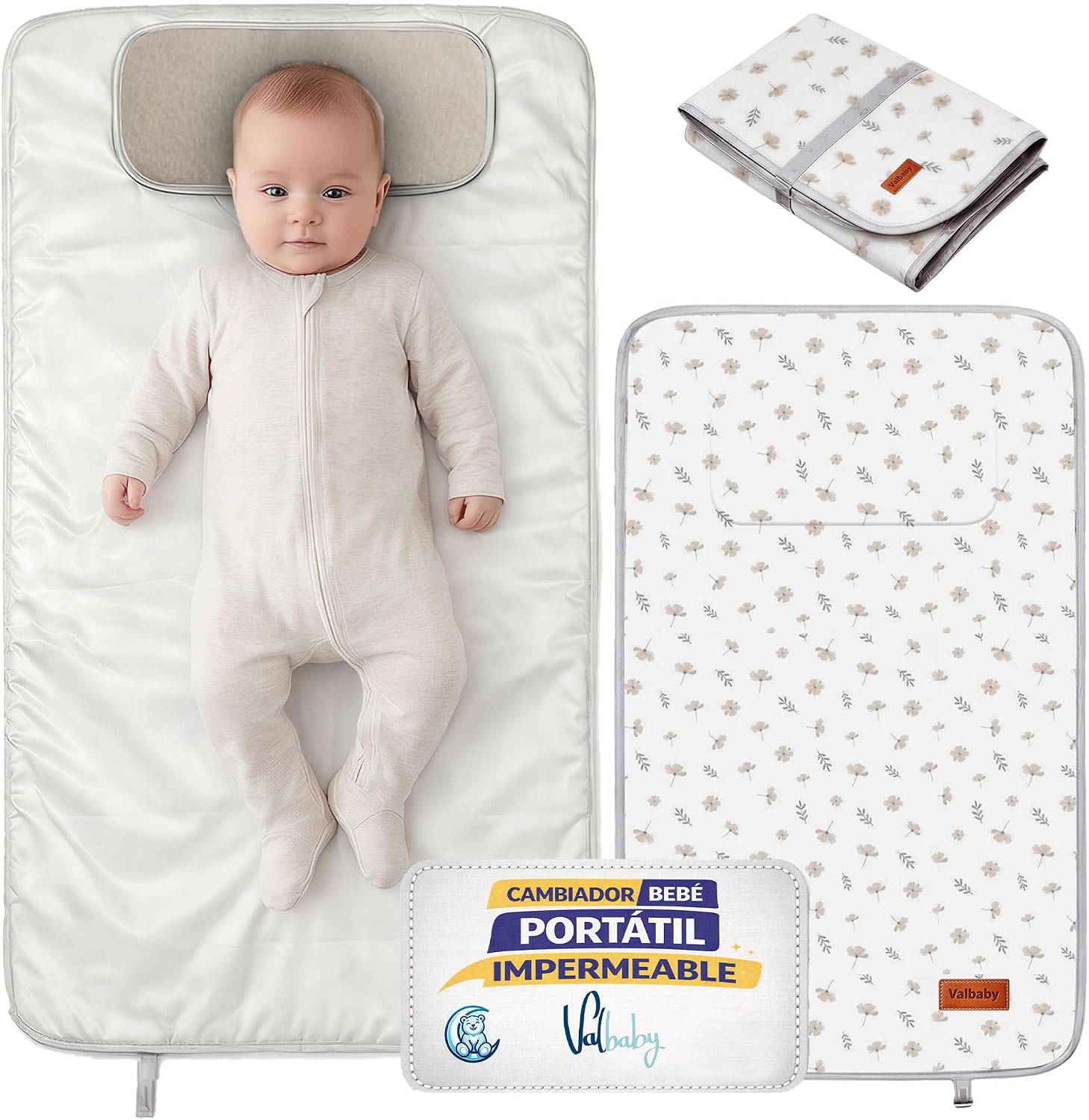 Cambiador Bebe Portatil Impermeable Plegable Acolchado Lavable de Flores para Casa Fuera o Viaje Regalo Recien Nacido Cosas Accesorios Niño Niña Muda Fraldas para Pañales Changing Mat Baby Valbaby