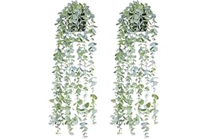 BACAMA Fake Hanging Plants Eucalyptus Potted Artificial Plant Small Faux Ivy Vines Decor for Floating Shelf Kitchen Bathroom Cabinets Indoor Outdoor Pack of 2 23.6 Inches Long