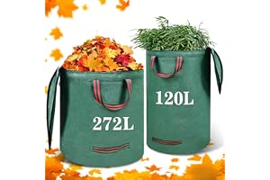 Plstod Trädgårdsavfallspåse 120 l och 272 l, 2 stycken, lockad lövsäck, stabil handtag, vikbar, robust och vattentät, för grä