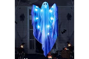 JOYIN Fantôme à Suspendre Halloween avec lumière LED Bleue effrayante 119,4 cm Blanc à Suspendre - Décoration à Suspendre pour Halloween - Décoration à Suspendre sur la terrasse ou la
