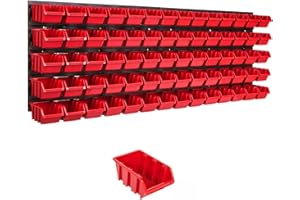 Lagersystem Wandregal 1152 x 390 mm , 70 stck. Box , Stapelboxen Schüttenregal Sichtlagerkästen , Extra Starke Wandplatten , Regal Erweiterbar , Werkstattregal Lagerregal Werkstattwandregal Steckregal