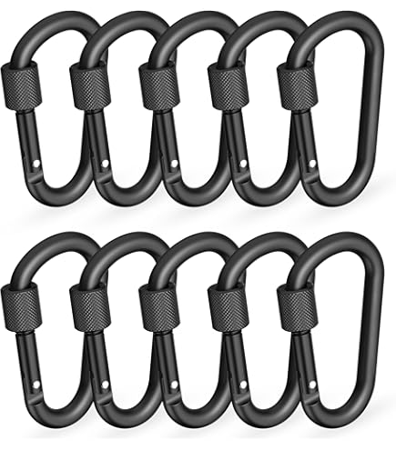 5Pcs Mousqueton Verrouillage Aluminium, Noir Orange Mousqueton Tactique Forme D Avec Verrouillage à Vis Léger Pour Sac De Montagne, Camping, Randonnée, Extérieur, Laisse Chien, Porte Clé, Pêche, Ski
