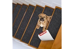MBIGM 20cm X 65cm (Paquete de 15) Alfombras Antideslizantes Peldaños de Escalera Alfombrilla Antideslizante Interior para niños Mayores y Mascotas con Adhesivo Reutilizable, Negro