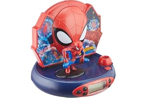 Lexibook, Spider-Man, Réveil Projecteur, Veilleuse et Projection de l'heure au Plafond, Effets sonores, Garçon, Fille, à Piles, Bleu/Rouge, RP500SP