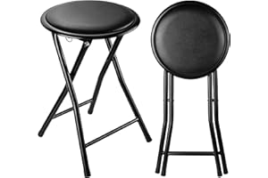 Nyxi Round Compact Folding Stool Chair for Home Office (1 X Stool, Black)