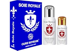 Coffret Soie Royale BIO Cure Soyeuse Sérum 66 ml Soin hydratation Brillance Intense Fleur de Lys BIO Shampoing 125 ml BIO Régénérant Rajeunissant Cheveux Visage Corps Coco Acide Hyaluronique Plantes Végétales Organiques Vitamines E F Sans alcool Certifié Ecocert Cosmébio Made in France Divinement Royale Inoubliable.