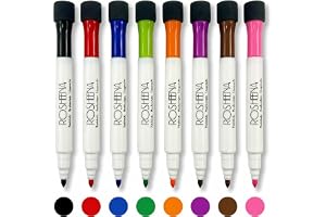 ROSHEENA 8 Pack Magnetic Dry Erase Markers for Whiteboard, Fine Tip Color Pens with Eraser Cap, Odorless Whiteboard Markers for Office, School & Kids