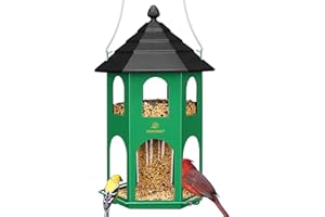 Kingsyard Metal Bird Feeder for Outdoor Hanging, Wild Bird Feeders with Circular Perch, Easy to Clean & Refill, 4 lbs Large Seed Capacity, Green