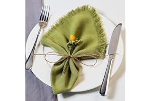 Dololoo Handmade Cloth Napkins, Cotton Linen Cloth Napkins with Fringe, Versatile Handmade Square Rustic Fringe Napkins for Dinner, Wedding and Parties, 45 x 45 CM Set of 4, Apple Green