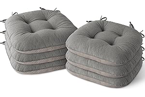 MineCozy Indoor Chair Cushions for Dining Room Set of 6 Non Slip Kitchen Chair Cushions with Ties Tufted Seat Pads 42x40x8cm/17 x16 x3 Light Grey