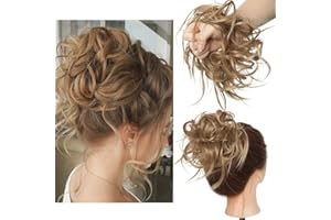 SEGO Moño Postizo Rizado Voluminoso Pelo Sintético Castaño Claro a Rubio Ceniza (45g)