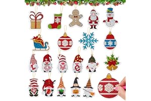 ABSDON 20 PCS Kit Pintura de Diamante Navidad 5D DIY Diamond Painting Llavero Colgantes Pendientes de Navidad para Decoración Árboles de Navidad Patrón Papá Noel Muñeco de Nieve Campana