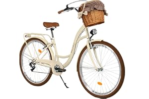 ‎MILORD MILORD Damenfahrrad Citybike Komfort Mit Weidenkorb Hollandrad Vintage Fahrrad, 26, 28 Zoll, 7-Gang