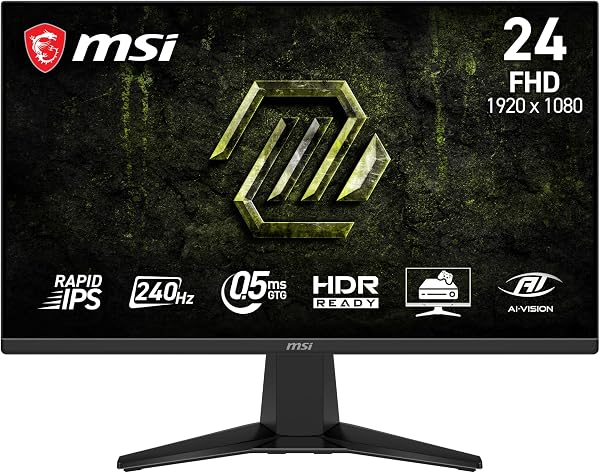 MSI MAG 245F X24 24-Inch Gaming Monitor, 1920x1080 FHD, Rapid IPS, 240Hz, 0.5ms, HDR Ready, AMD FreeSync™ Premium, Eye Care, AI Vision, HDMI 2.0b, DP 1.2a, Fram