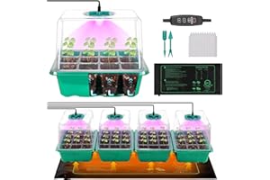 Erogeen 4-Pack Seed Starter Tray with Grow Light and Heat Mat, 48 Cells Seed Starter Kit with Adjustable Humidity Dome and Base, Germination Kit for Seed Growing Plant Propagation (4 Pack-green)