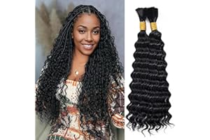 BLTYXT Deep Wave Bulk Hair 18 Inch 6 Bundles Synthetic Braiding Hair Curly Crochet Hair Boho Braids Natural Color for Hair Extensions (1B, 18 Inch（6 Bundles）)