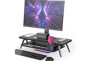 Fenge Supporto Monitor in Legno, Supporto per Monitor a 2 Strati con Spazio di Archiviazione e Supporto per Telefono/Tablet 60x23,5x14,5cm Nero