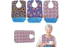 Nizirioo Lot de 3 Bavoirs pour Adultes - Imperméables - avec Fermeture à Bouton Pression - Lavables - pour les Femmes et les Personnes Âgées, Multicolore, M
