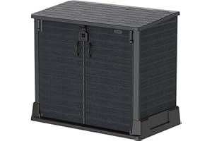 Duramax StoreAway 850L Plastic Garden Shed, Outdoor Storage Shed, Wheelie bin box, Wheelie Bin Hideaways, Durable Construction, Ideal for Tools, BBQs & 2x Garbage Bins, 130x74x110 cm, Dark Grey