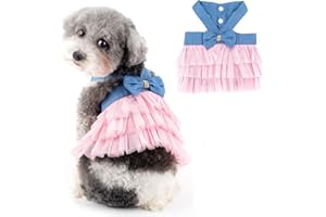 Ranphy Prinzessin Hundekleid für kleine Hunde Mädchen Denim Welpenkleidung Outfit für Damen mit Fliege niedliches Frühlings-Sommer Katzen Tutu Rock Yorkie Chihuahua Kleidung, Denim, XXL