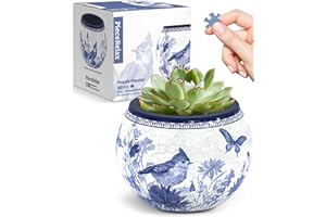 PieceRelax 3D Puzzle Planter - Oriental Birds and Flowers, 80 Piece DIY Plant Pot for Cactus & Succulents with Drainage, Unique Home & Office Decor [K1115]