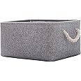 CREADARD Fabric Storage Basket, Foldable Linen Storage Box for Nursery and Home, Collapsible Canvas Shelf Basket for Wardrobe or Bedroom, Grey