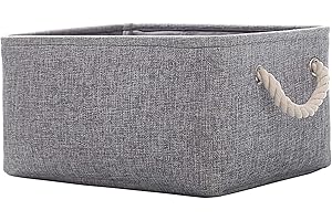 CREADARD Fabric Storage Basket, Foldable Linen Storage Box for Nursery and Home, Collapsible Canvas Shelf Basket for Wardrobe or Bedroom, Grey