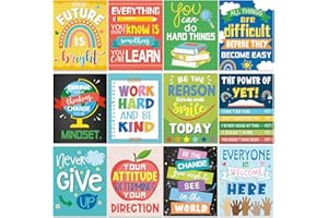 Adduster 12 Pack Inspirational Classroom Posters - Middle and High School Inspirational Quotes Growth Mindset Positive Affirmations For Classroom Bulletin Boards and Wall Decorations (Colorful)