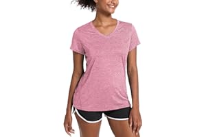 MAGCOMSEN Women's Sports Shirts Short Sleeve Breathable Jogging Shirts V-Neck Polyester Training Shirt Summer T-Shirt Lightweight Fitness Shirt for Yoga