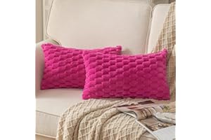 Mandioo Pack of 2 Hot Pink Super Soft Plush Decorative Cushion Covers 12x20 inch 30x50 cm Wool Velvet Throw Pillow Covers cases Faux Fur fluffy Couch Sofa Bed Livingroom