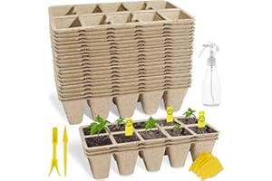 SYITCUN 200 Cells Seed Starter Trays,20 Pack Seedling Pots and Trays Biodegradable,Seedling Pots Indoor Outdoor,Planting Trays for Seedlings,Seed Starter Tray Kit for Vegetable,Fruit,Gardens,and Greenhouse