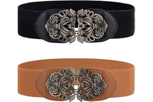 BERKELEN Ceinture Élastique pour Femme 2 Pièces Ceinture Large de 6 cm Rétro Élastiquée Ceinture de Robe Stretch avec Boucle Interlock pour Robe Noir et Marron