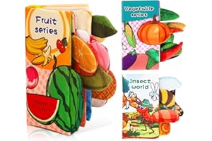 ilauke Książka Materiałowa dla Niemowląt - 3 Łamiące Książeczki z Uczuciami dla Dzieci od 0, 3, 6 Miesięcy, Niezniszczalna Zabawka ze Zwierzętami, Owocami