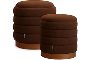 LAMBY HOME Pack 2 Puff Almacenaje de Salon Borreguito - Taburete Tocador, Reposapies Salon, Puf Cama, Taburete Bajo Almacenaje, Otomana, Puf Asiento con Tapa, 46x42x42 cm + 37x34x34 cm