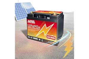 MOSEWORTH Lifepo4 Batteria Litio 12V 50Ah, 640Wh Batteria Accumulo Fotovoltaico, 10 anni di vita, BMS potenziato Sostituisce la batteria AGM o gel per camper, barca, campeggio o sistema solare