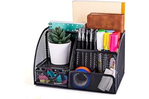 KEPEAK Rangement de Bureau Multifonctionnel, Organisateur de Bureau en Filet Simple avec Tiroir Coulissant, Porte-Stylo Peu Encombrant (Noir)