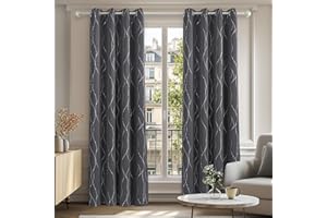 Deconovo Dot Line Decorative Super Soft Thermal Insulated Energy Saving Blackout Curtains for Living Room Dark Grey 46 x 90 Inch 2 Panels